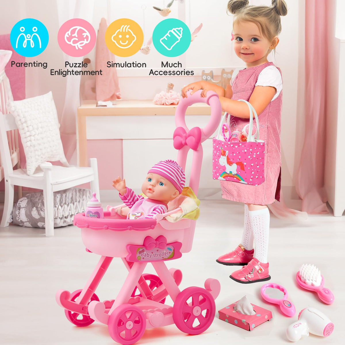 Golray 12-inch baby doll offers lifelike posing for nurturing role-play.