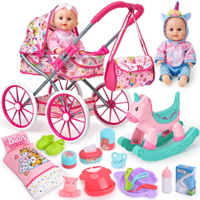 Golray 12in baby doll set with stroller for nurture play on the go.