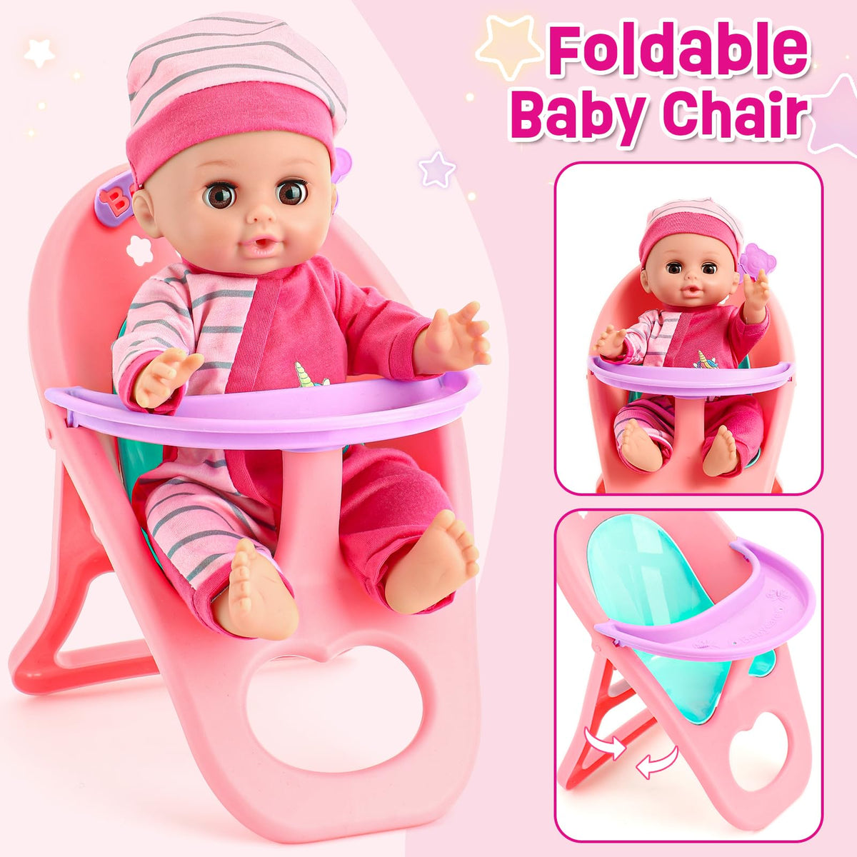 Golray 12in girl doll feeding bottle for realistic meals