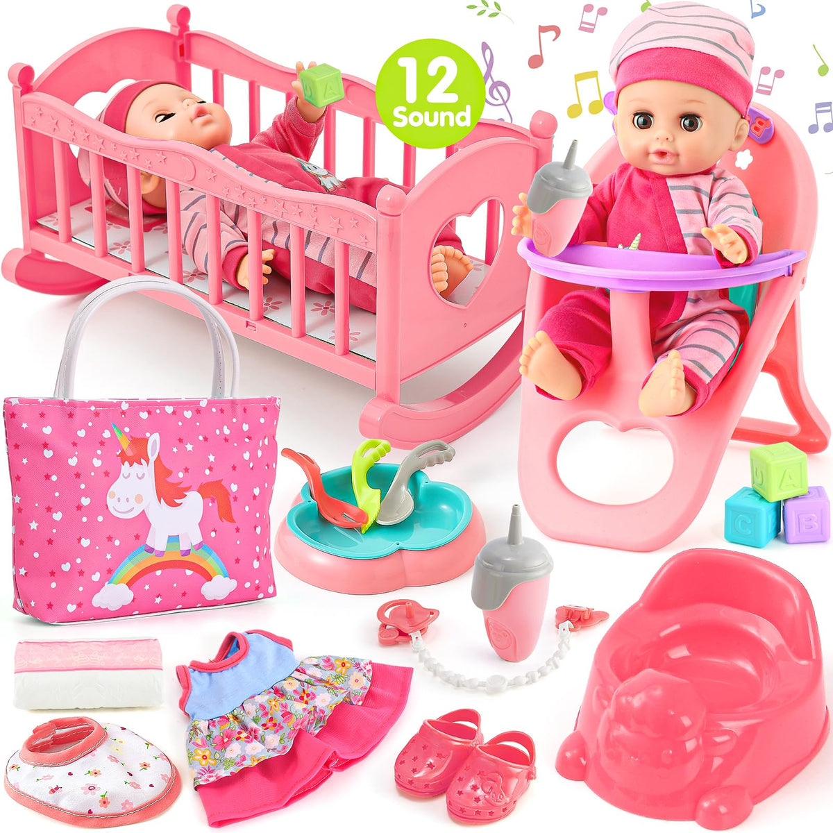 Golray 12in girl doll with cradle for immersive nursery play