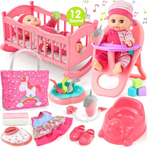 Golray 12in girl doll with cradle for immersive nursery play