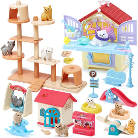 Golray 66Pcs cat toys figurines for imaginative pretend play and grooming practice.