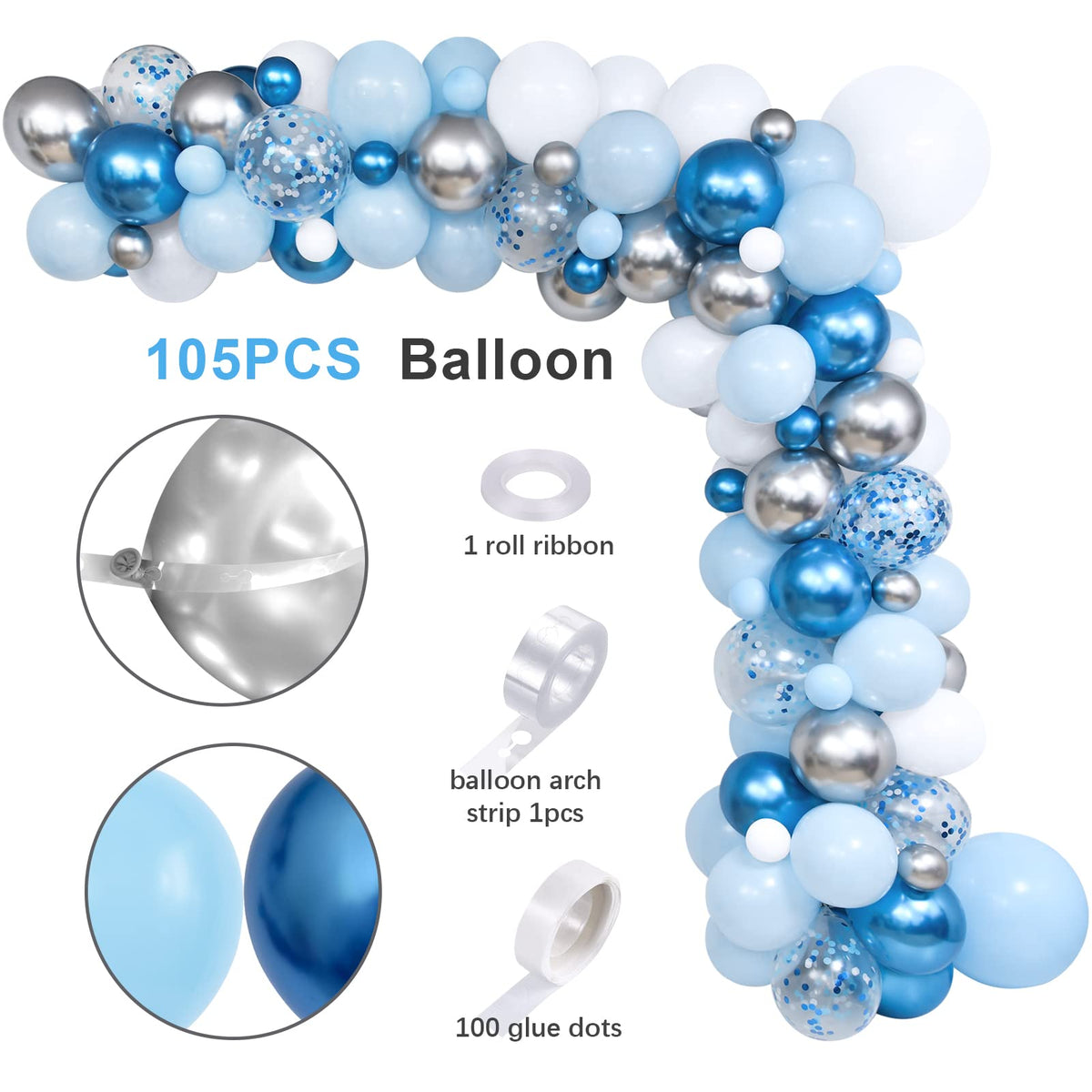 Golray blue balloon garland creates a gentle, celebratory arch.