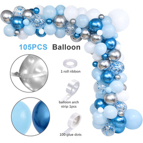 Golray blue balloon garland creates a gentle, celebratory arch.