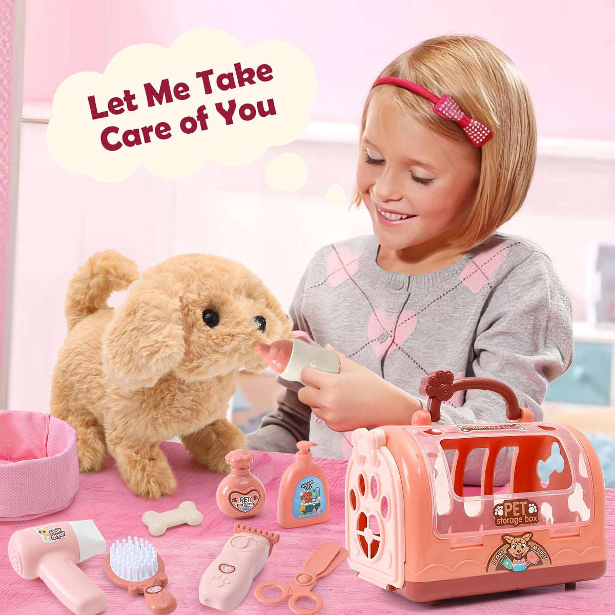 Golray beauty supplies including hairdryer for grooming role-play.