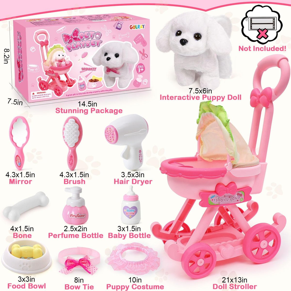 Golray grooming brush and mirror for caring routines with the puppy.