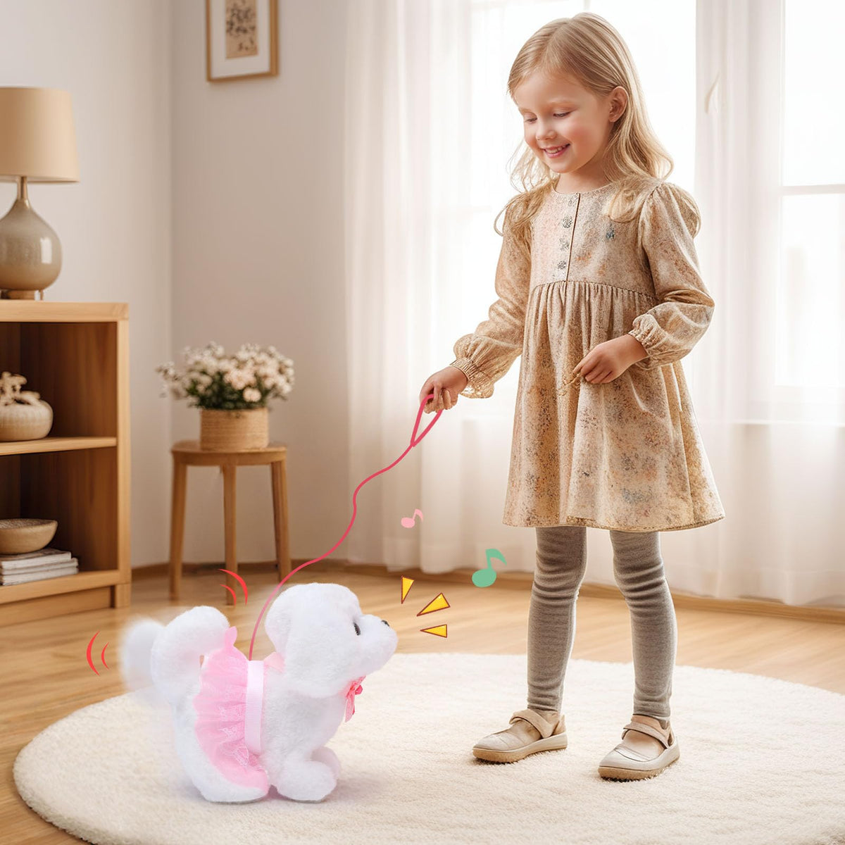 Golray lace collar outfits the puppy for dress-up play.