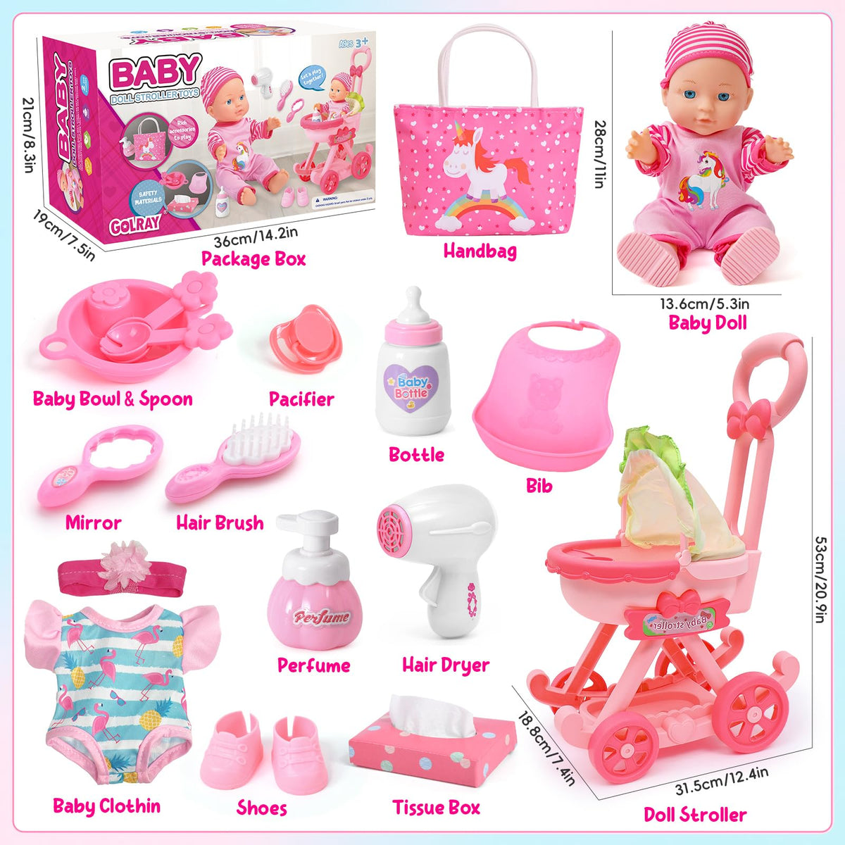Golray doll sunshade enhances outdoor pretend play and doll protection.