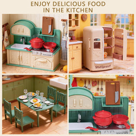 Golray dollhouse fridge with bread piece adds fridge-opening realism to pretend meals.