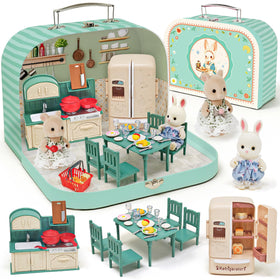 Golray dollhouse kitchen suitcase open, inviting portable imaginative play for kids.