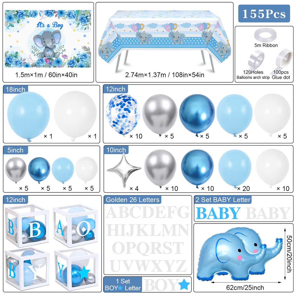 Golray elephant foil balloons blue add festive photo opportunities.