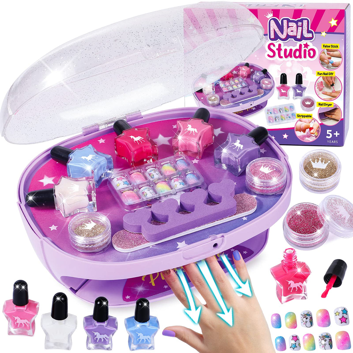Golray Kids Nail Polish Set with dryer storage keeps nails organized during play sessions.