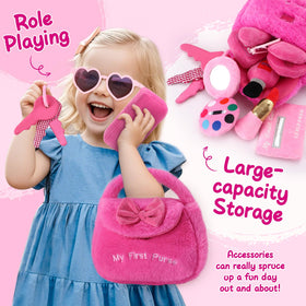 Golray plush purse includes crinkle card and keys for tactile exploration.