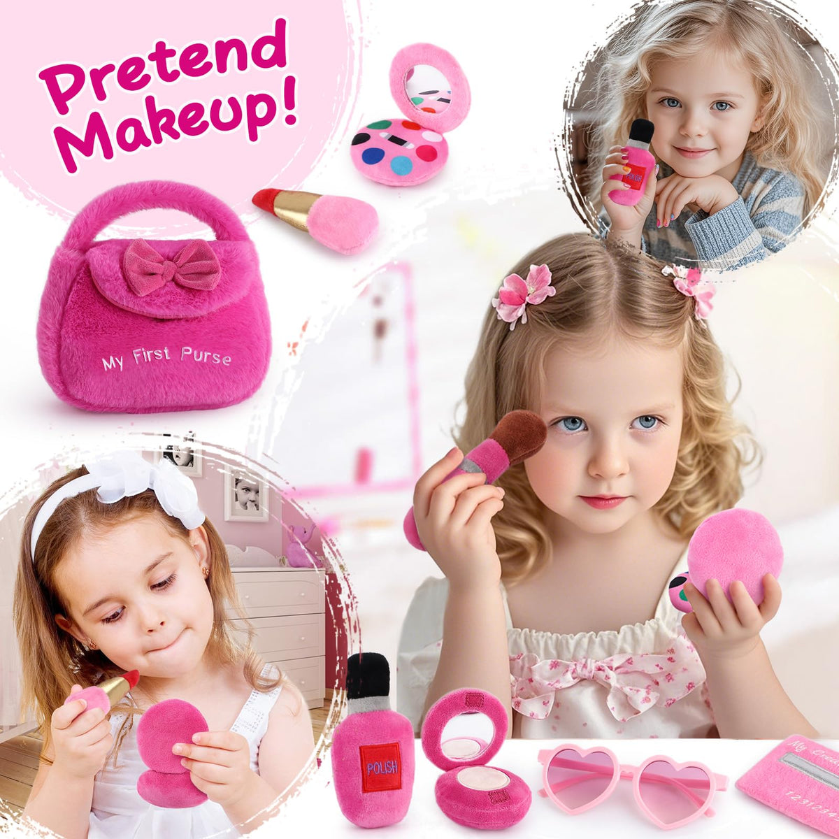 Golray plush purse powder puff with Velcro for easy handling and play.