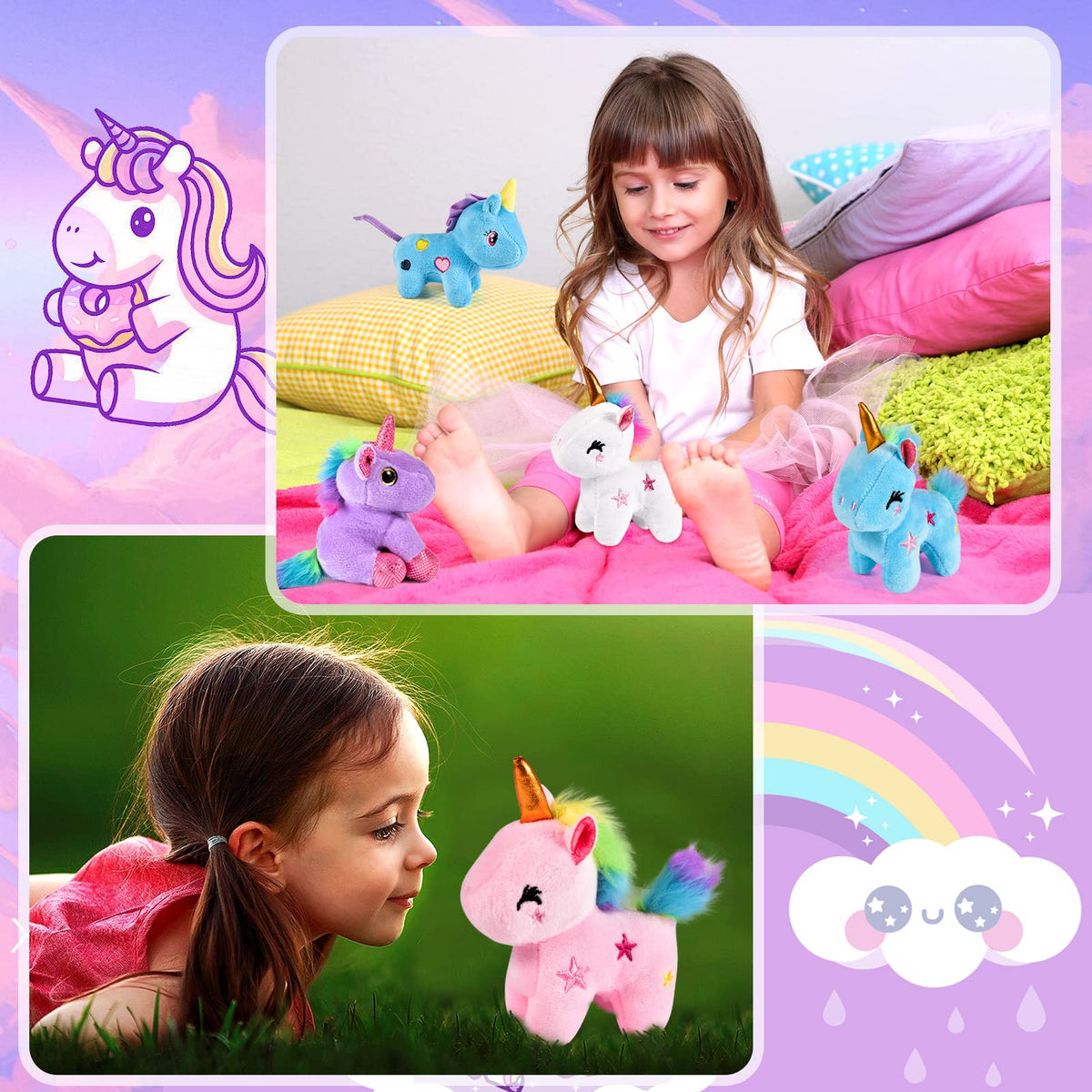 Golray unicorn plush keychain set of twelve styles for kids