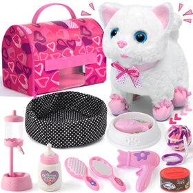 Golray white cat toy walking and meowing for interactive play.