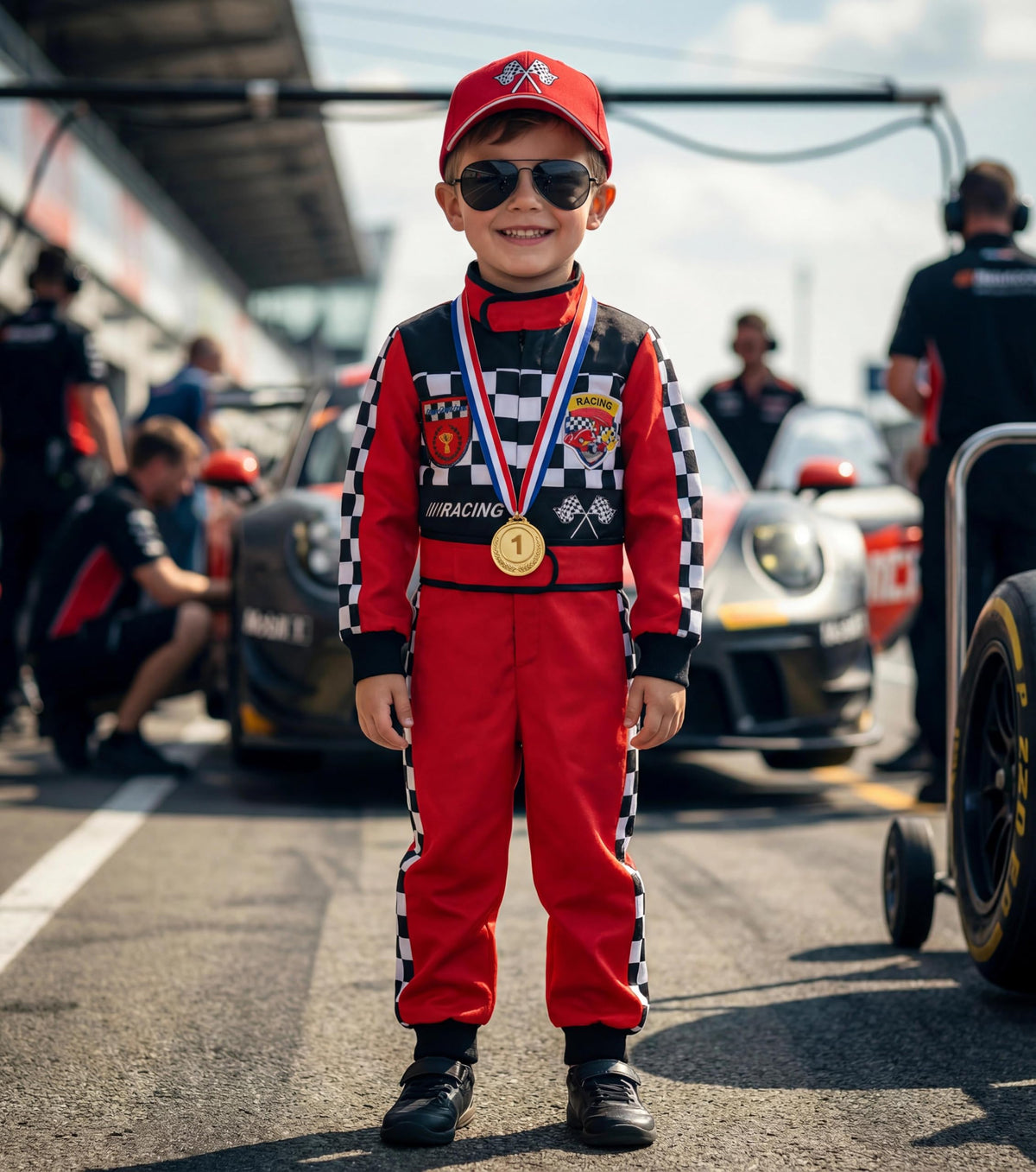 Gomukot Direct racing jumpsuit embroidery detail adds realistic flair