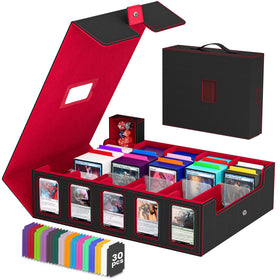Gomyrod trading card storage box front view shows five-row capacity for organized decks