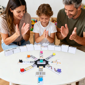 Close-up on dots and tile readability from the Gonoelec Mexican Train Dominoes.