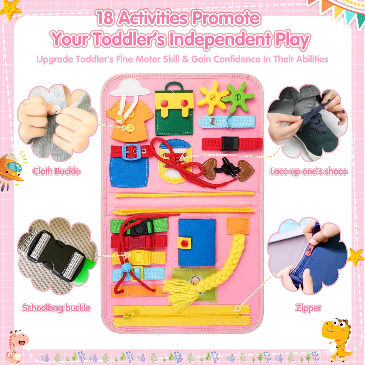 Goobaetoy busy board buttoning activity strengthens grip for early learners at home