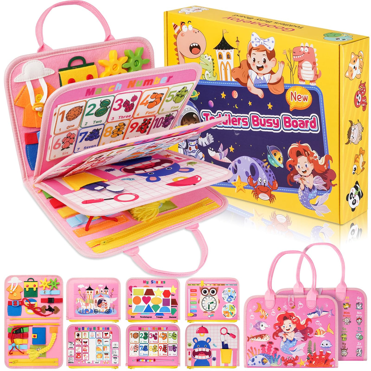 Goobaetoy busy board zipper activity boosts toddler fine motor skills during travel