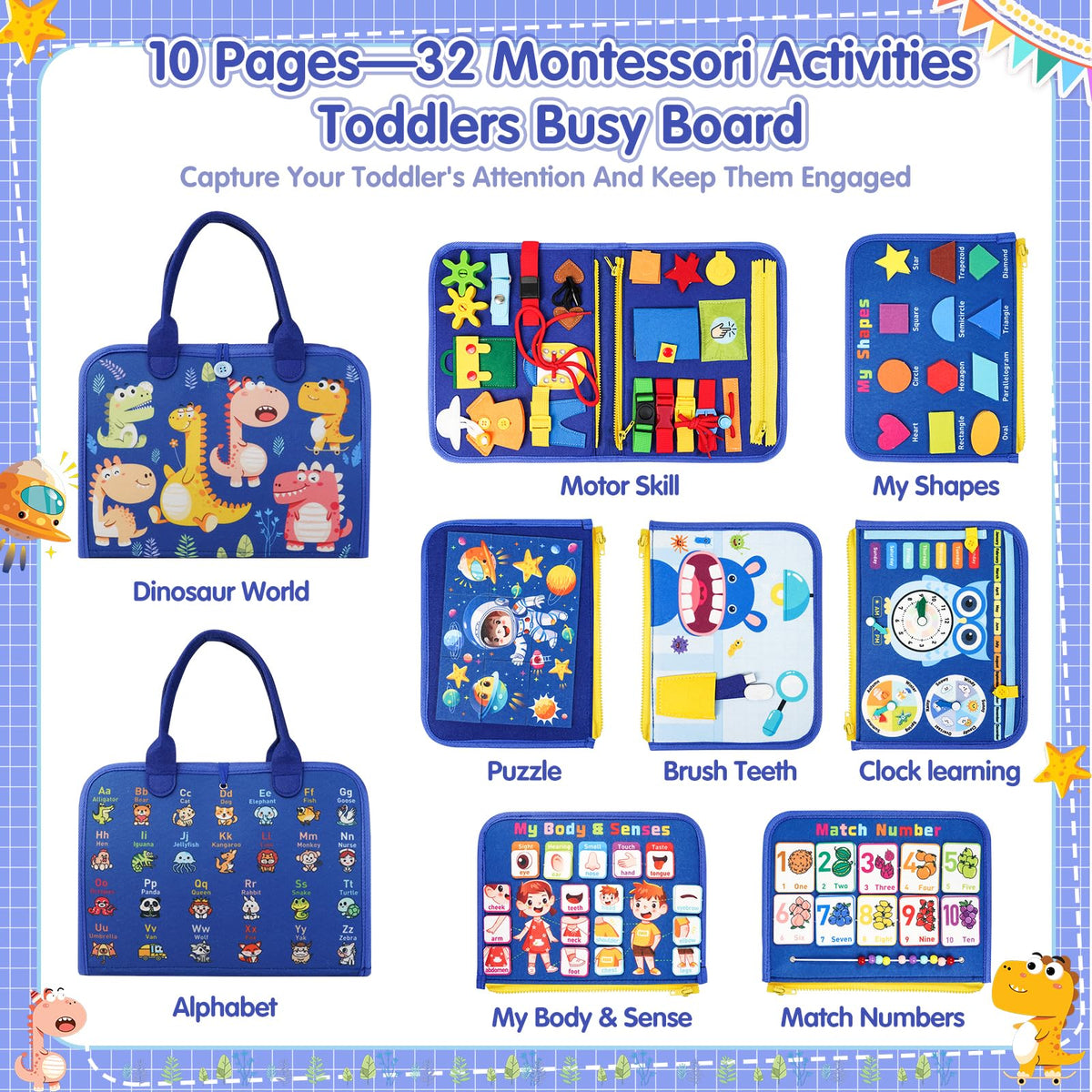 Goobaetoy Busy Board buttons and buckles enhance hand-eye coordination for toddlers