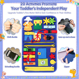 Goobaetoy Busy Board shoelace practice promotes independent dressing on the move