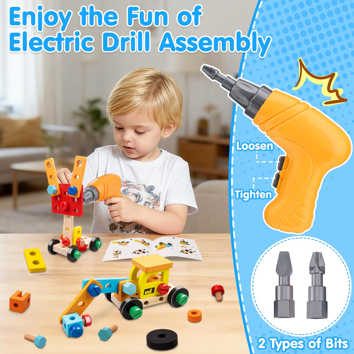 Goodfuns electric drill with two bits for easy pretend building