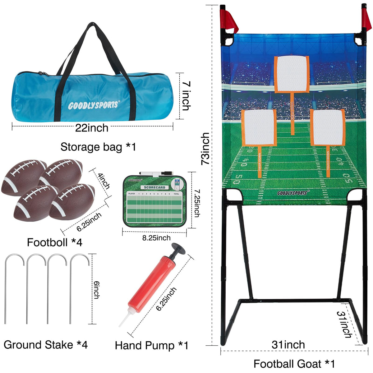 GOODLYSPORTS football target practice setup supports accuracy during outdoor play.