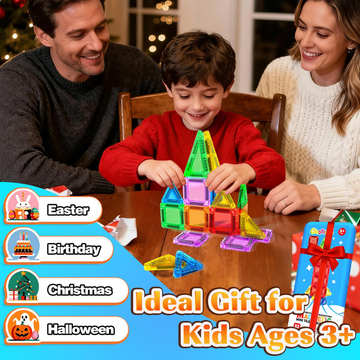 Goodtiles gift-ready magnetic tiles delight kids ages 3+ at birthdays and holidays.