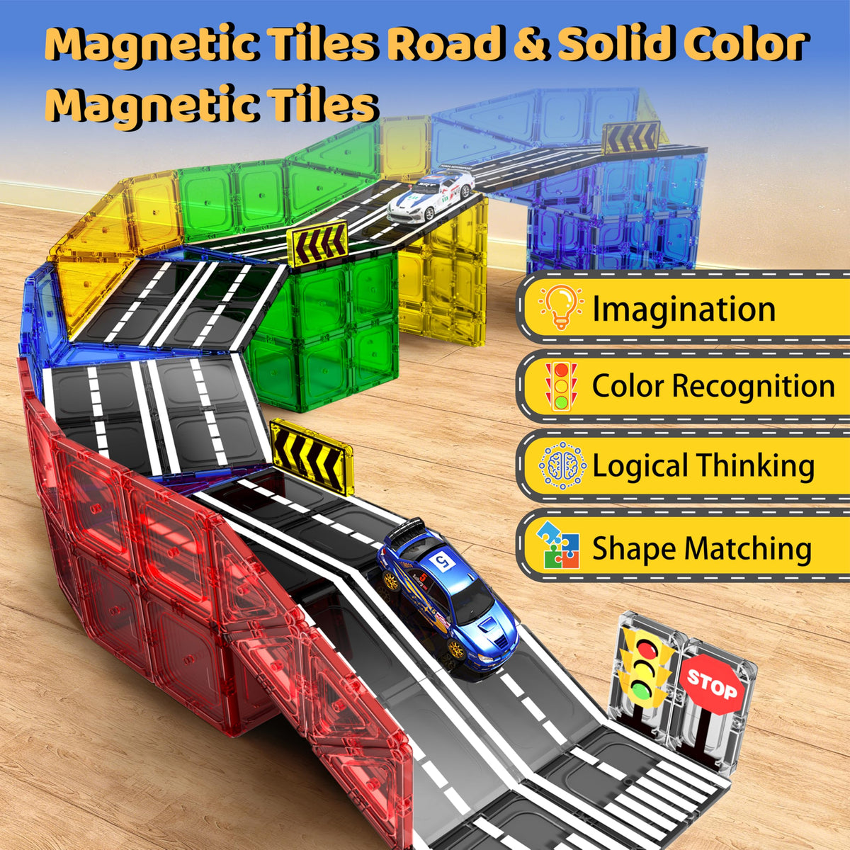Goodtiles Magnetic Tiles Intersections unlock planning and storytelling during play sessions.