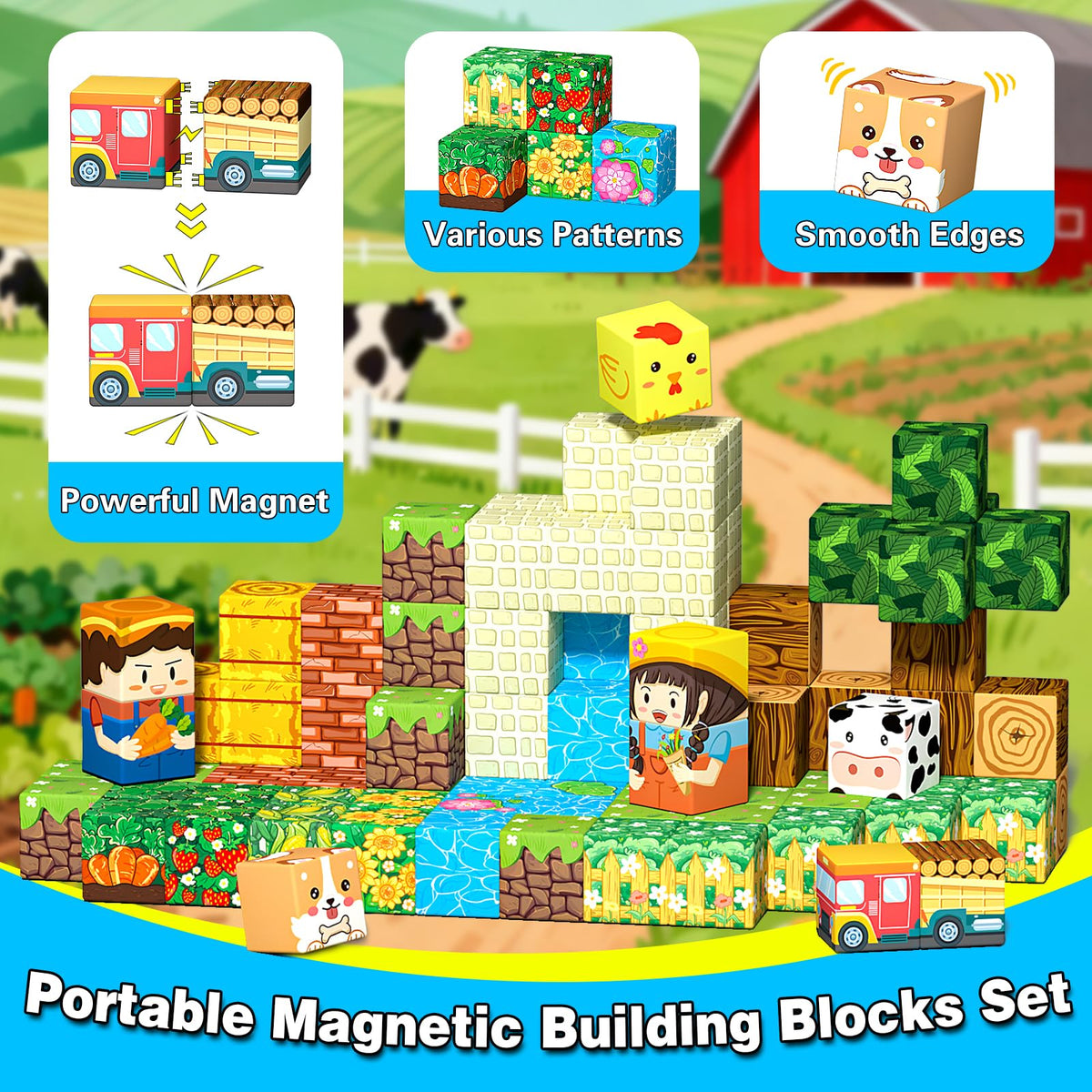 Goodtiles mini magnetic blocks with water pattern for ocean-themed builds and exploration.