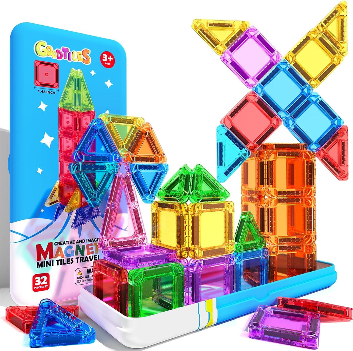 Goodtiles Mini Magnetic Tiles in travel tin demonstrate portable creative play for families on the go.
