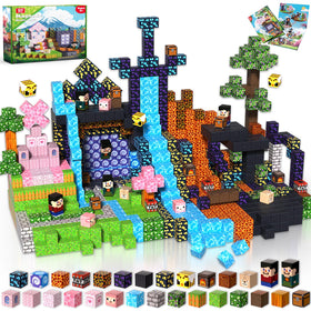 Goody King 200pcs magnetic blocks in forest and volcano scene for imaginative play