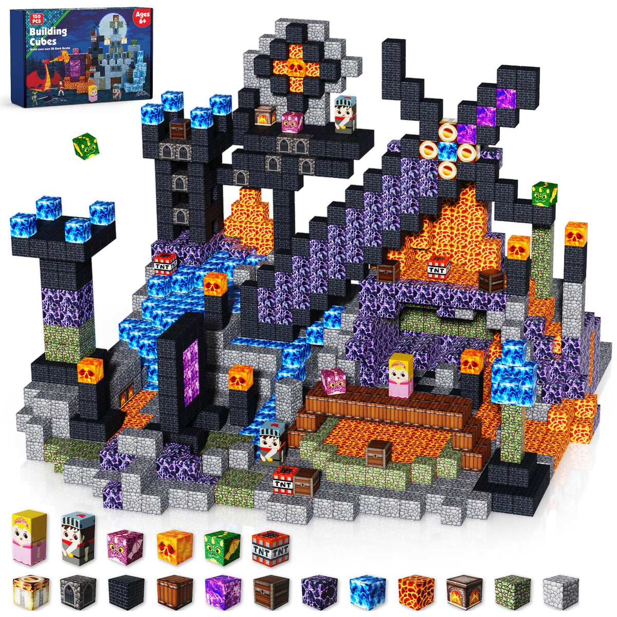 Goody King dark castle 150pcs front view shows vibrant magnetic blocks for playful creativity