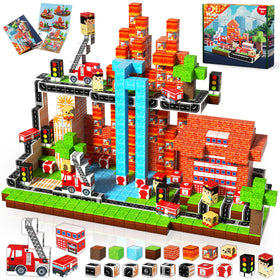 Goody King magnetic blocks fire truck set for imaginative building play during downtime