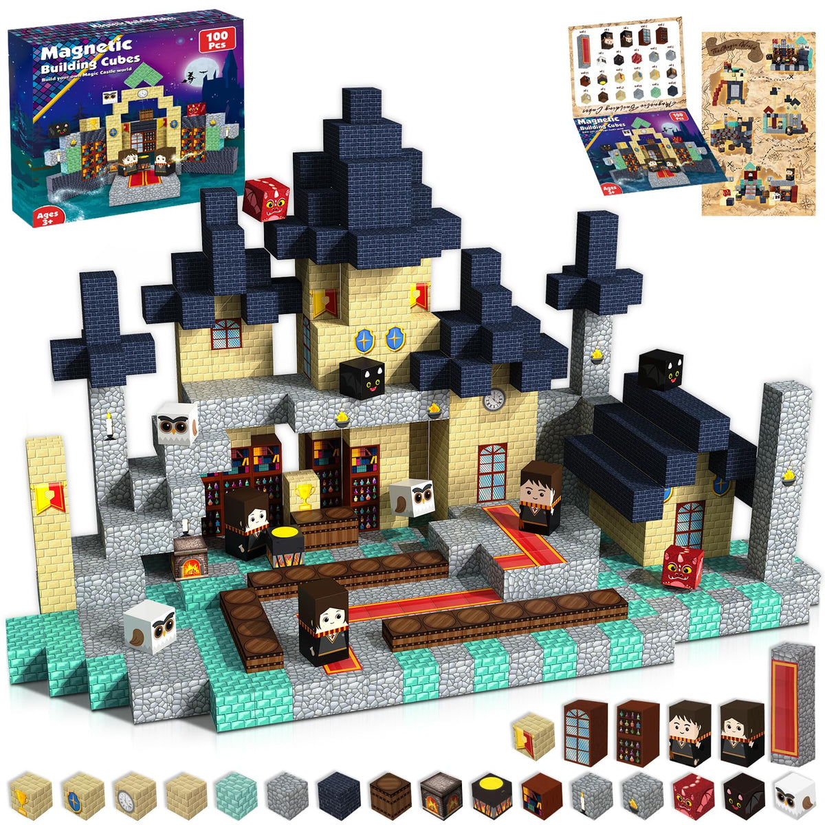 Goody King magnetic blocks: 100 colorful cubes for creative building and STEM learning