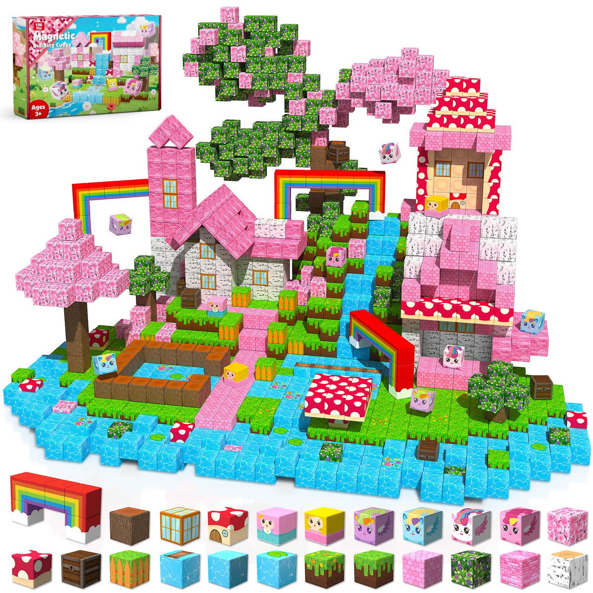 Goody King unicorn magnetic blocks 150pcs in bright colors for imaginative play and STEM exploration.