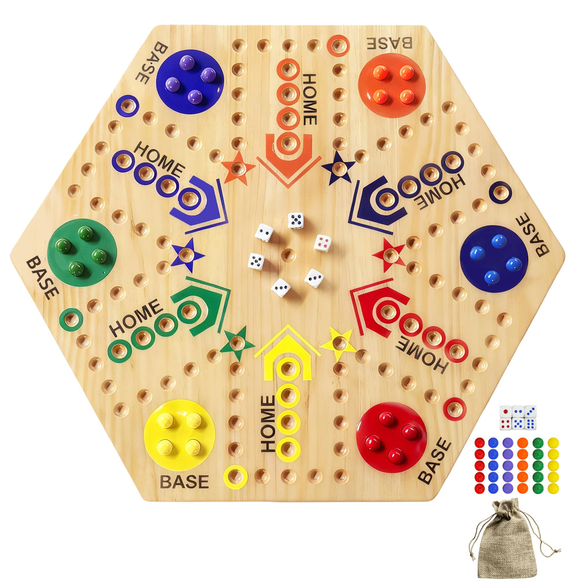 Googgoing wooden board game double-sided for 2–6 players, with easy start-to-finish navigation.