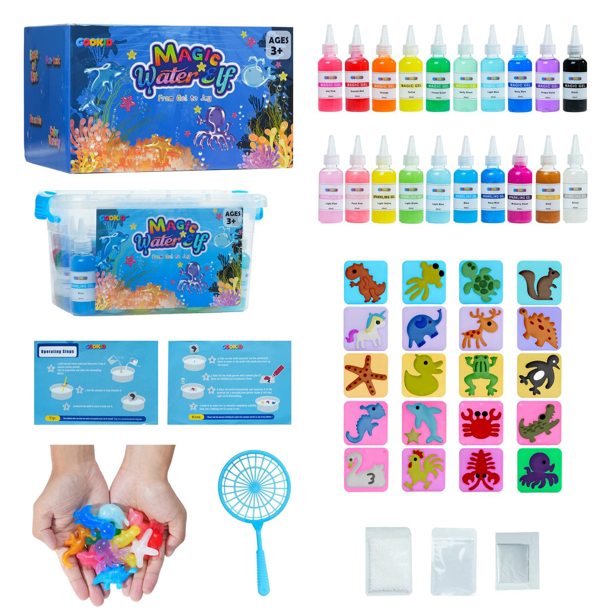 gookid magic water elf kit uses safe non-toxic gels for indoor play