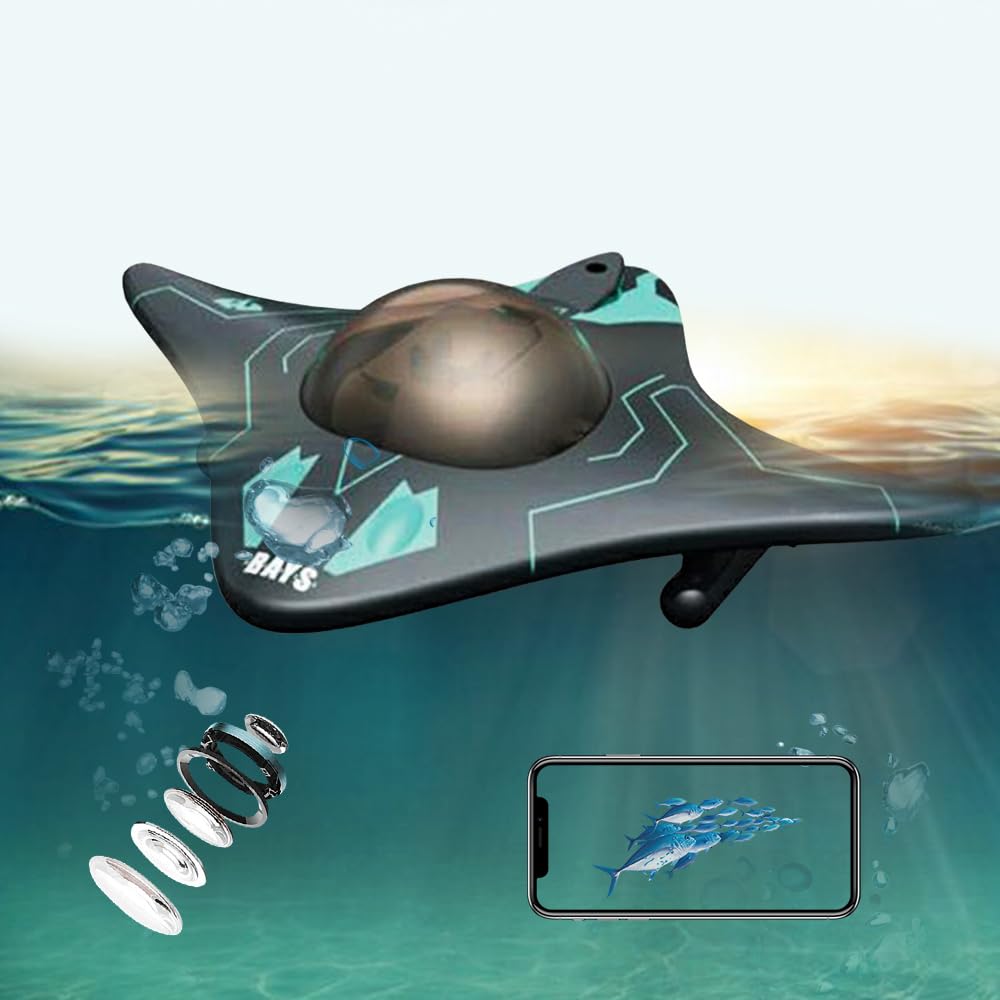 GoolRC camera-enabled RC boat shows underwater view for immersive exploration.