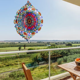 Goolyrusim wind spinner 3D mandala detail adds dynamic color and movement to gardens.