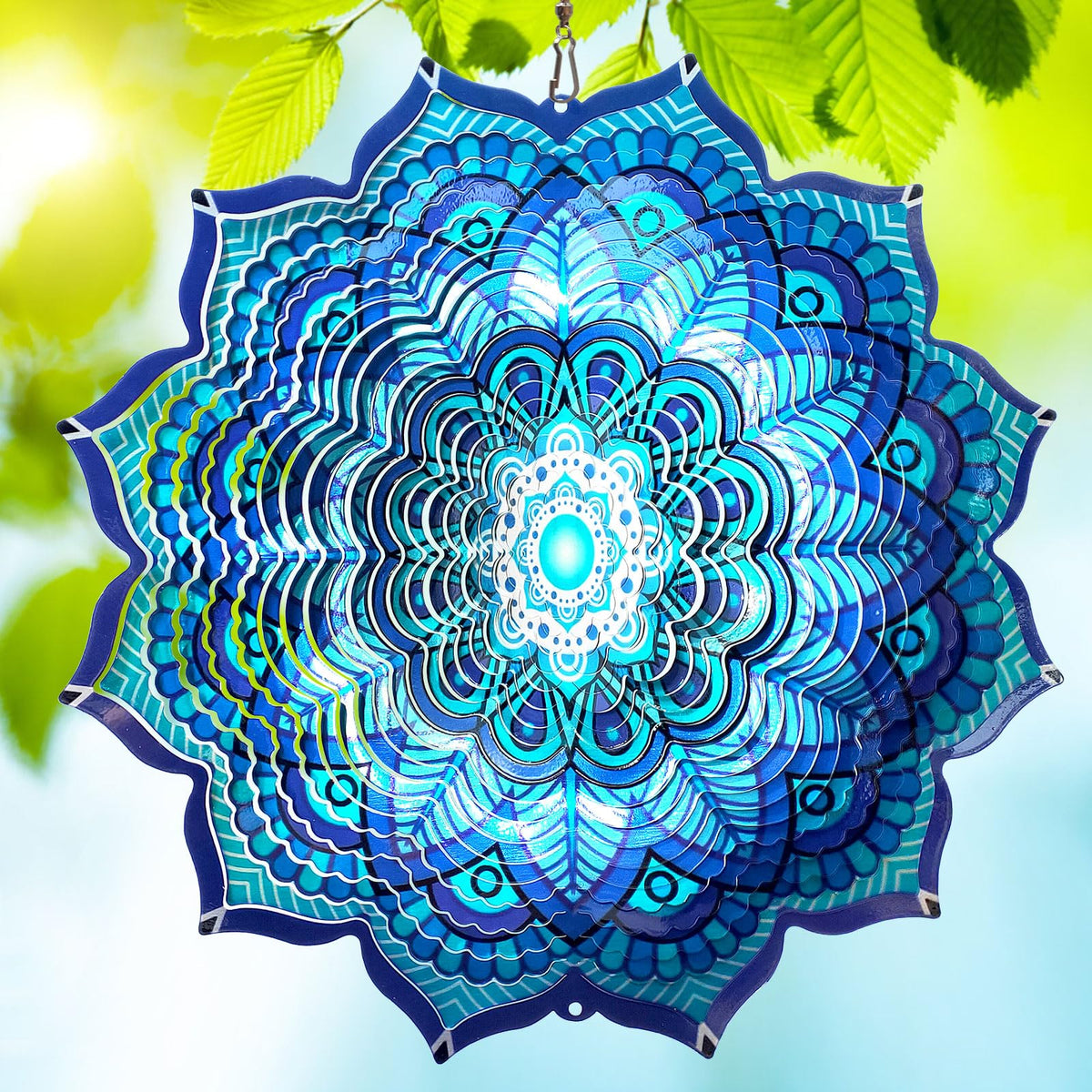 GOOLLYRUSIM wind spinner mandala in rich blue adds outdoor visual charm