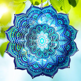 GOOLLYRUSIM wind spinner mandala in rich blue adds outdoor visual charm