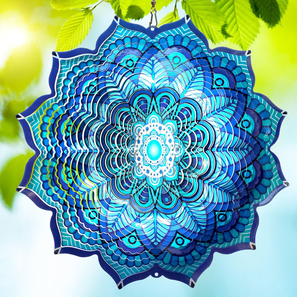 GOOLLYRUSIM wind spinner mandala in rich blue adds outdoor visual charm