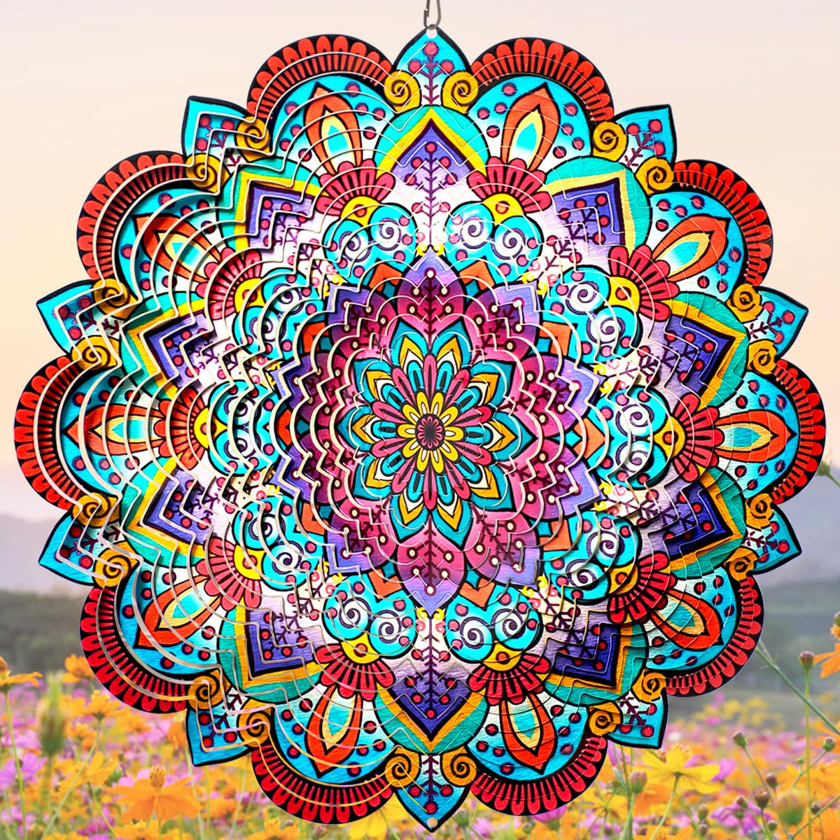Goolyrusim wind spinner mandala sunflower 12in glows in sun for vibrant outdoor decor.
