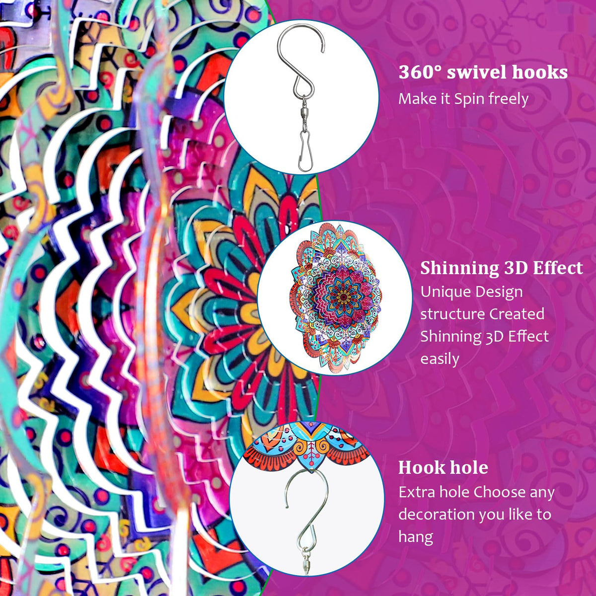 Goolyrusim wind spinner with UV coating keeps colors vibrant over time.