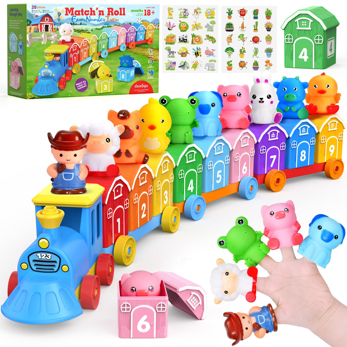 GooMags Montessori farm train barn 1 for early number recognition and sorting play