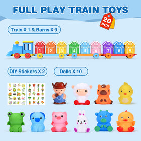 GooMags Montessori farm train barn 3 helps with number sequencing through colorful visuals