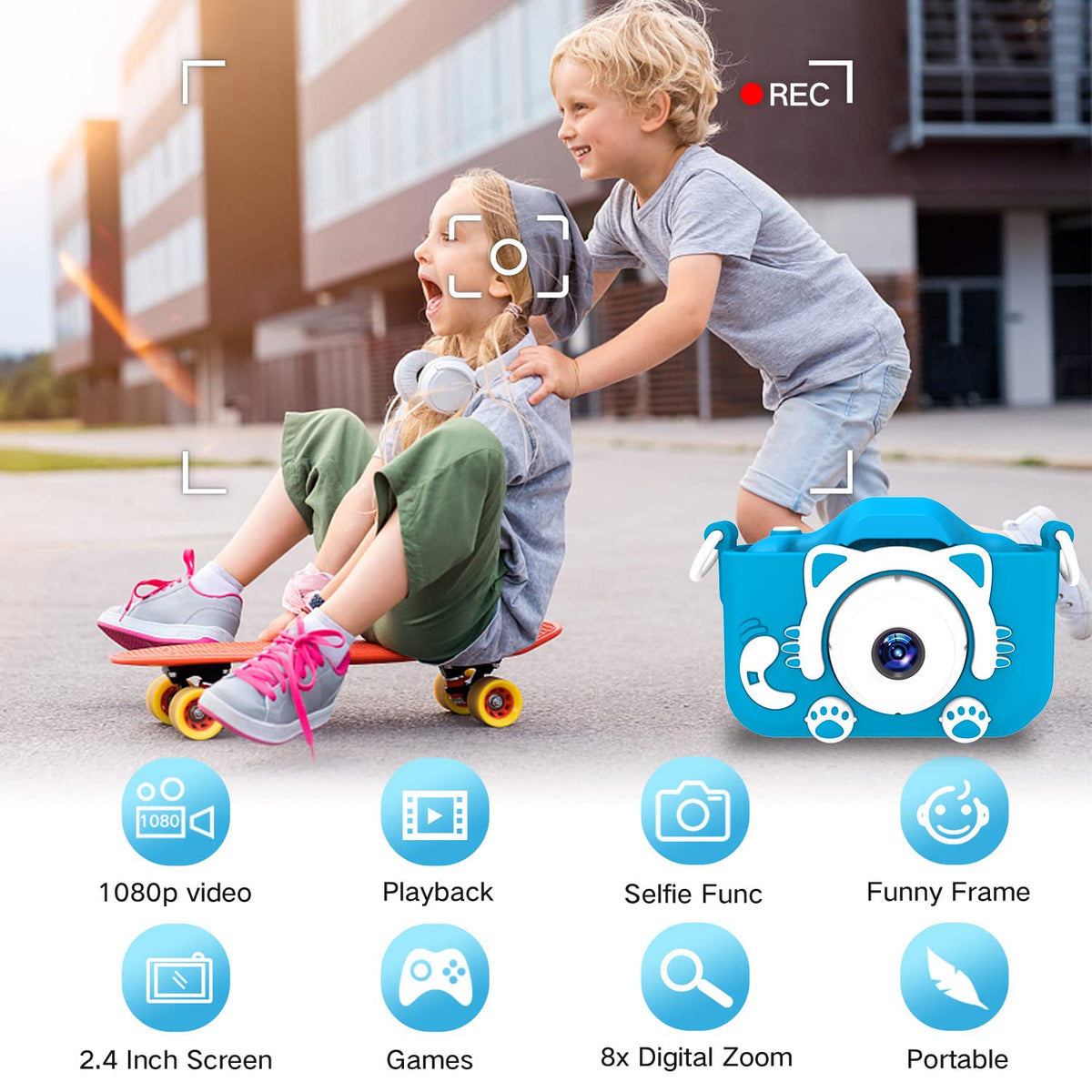 Goopow Kids Camera side view emphasizing compact lightweight design for small hands